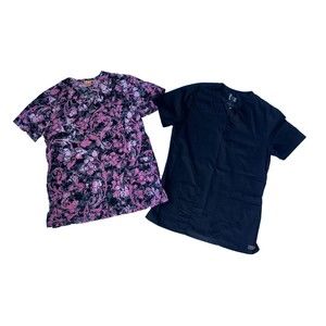 ICU by Barco Floral Patterned/Solid Black Size Small Scrub Tops (2)